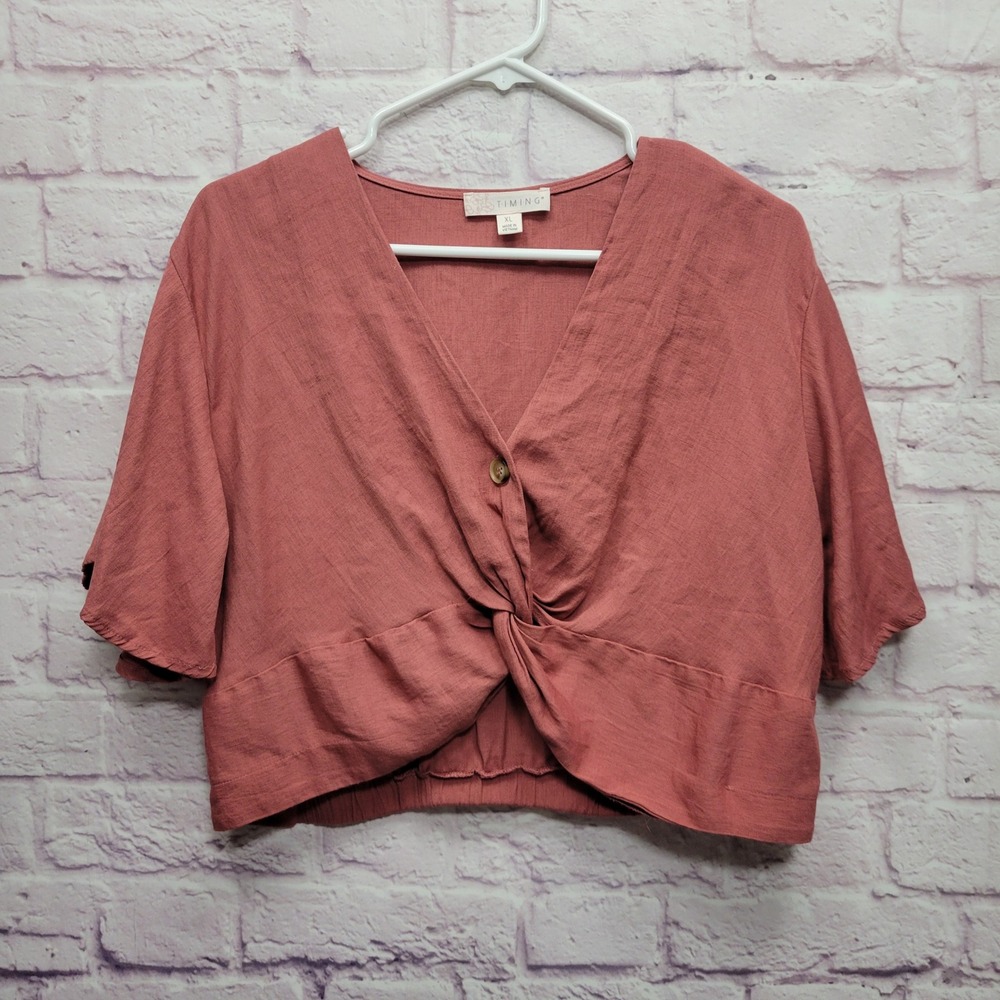 Y2K TIMING Knot Front Bell Sleeve Crop Top Womens XL Granola Coquette Feminine